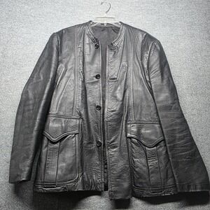 Vintage Echt Nappa Black Leather Jacket Men's Size 52 Button Front Coat